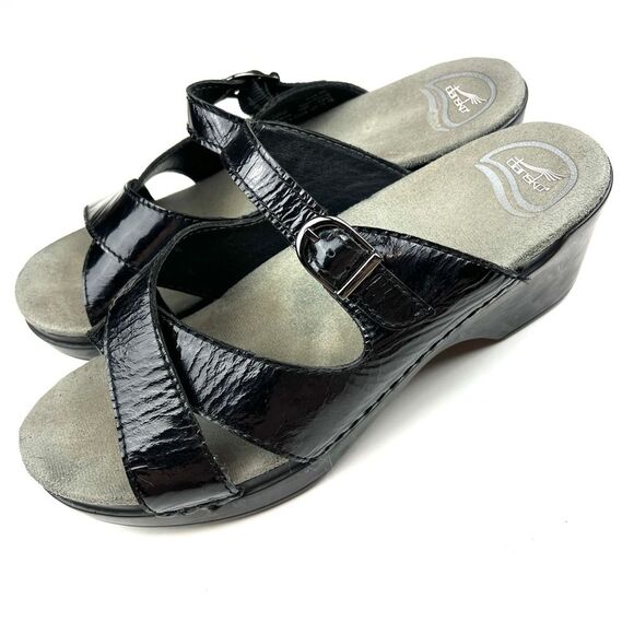 Dansko Sela Black Patent Leather Comfort Slide Sandals size 9.5 - Picture 2 of 8